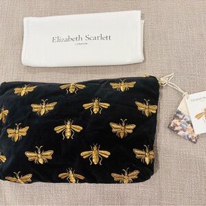 NWT ELIZABETH SCARLETT OF London Honey Bee 🐝 Charcoal Velvet Everyday Pouch:)